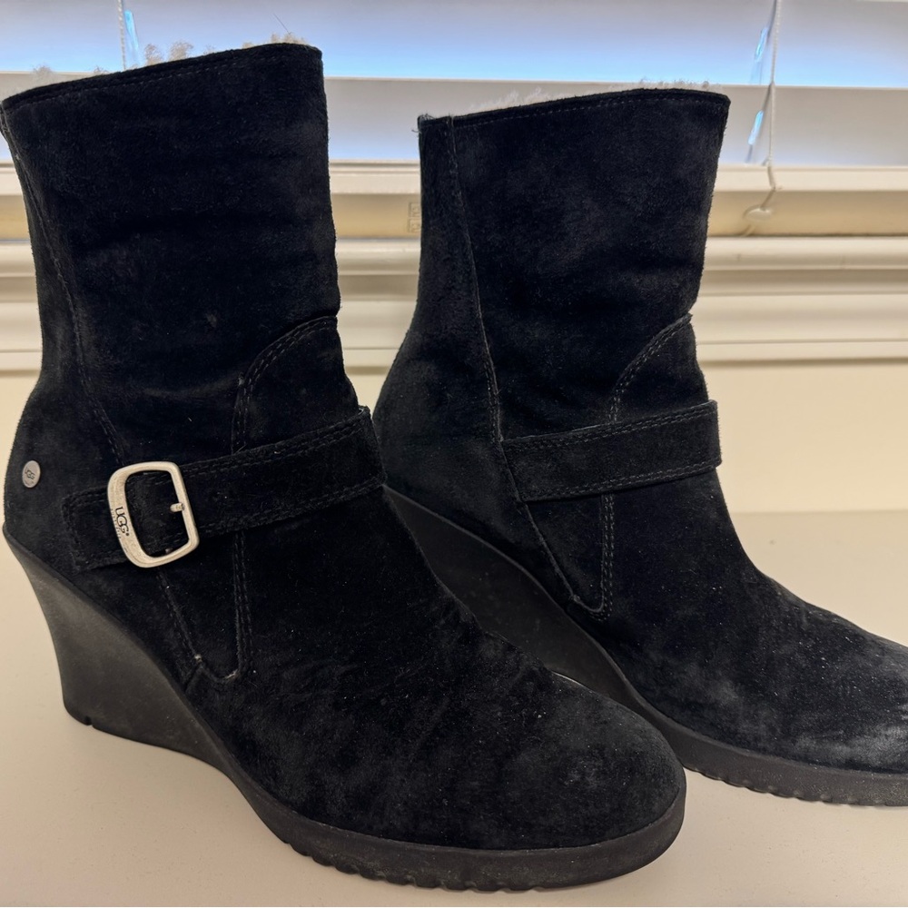UGG Black Suede Wedge Boots